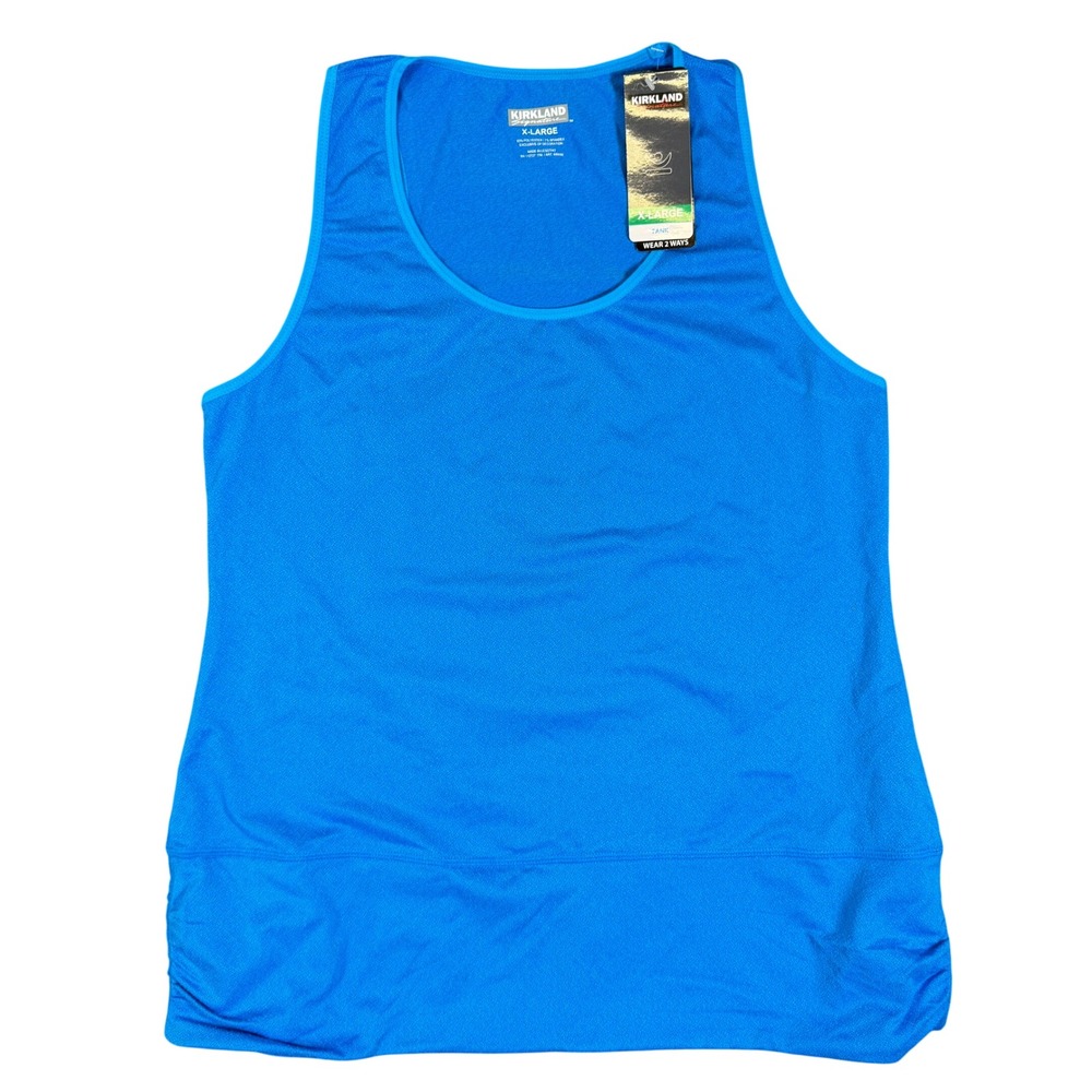 NWT Kirkland Signature Womens XL Blue Active Tank Top Wear 2 Ways Ruched Hem 699